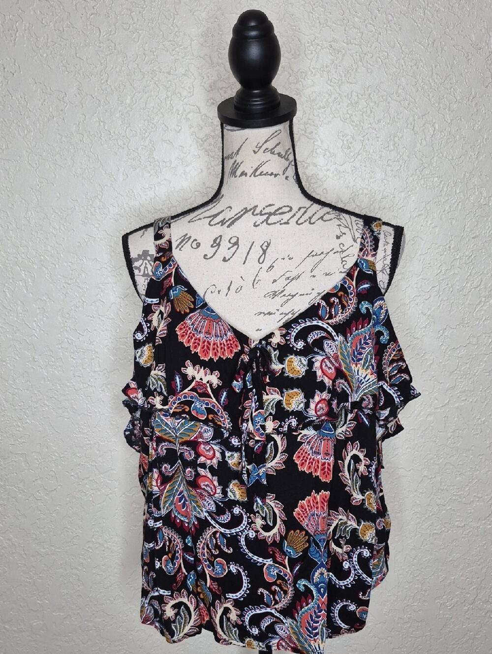 New Look Multicolored Paisley Ruffle Tank Top Size 2X